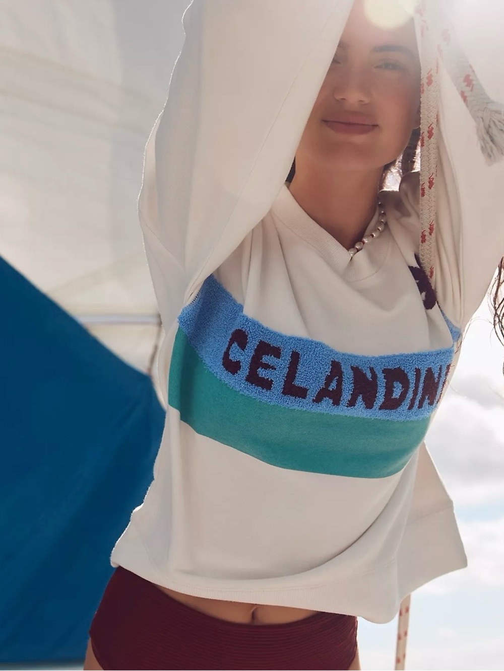 Anthropologie Celandine Relaxed Fit Surf Camp Tufted Sweatshirt, Ivory 🆕 - Picture 3 of 6